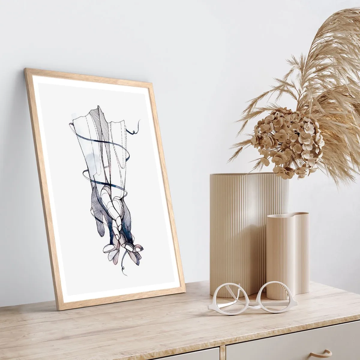 Poster in light oak frame - Study of Touch - 70x100 cm