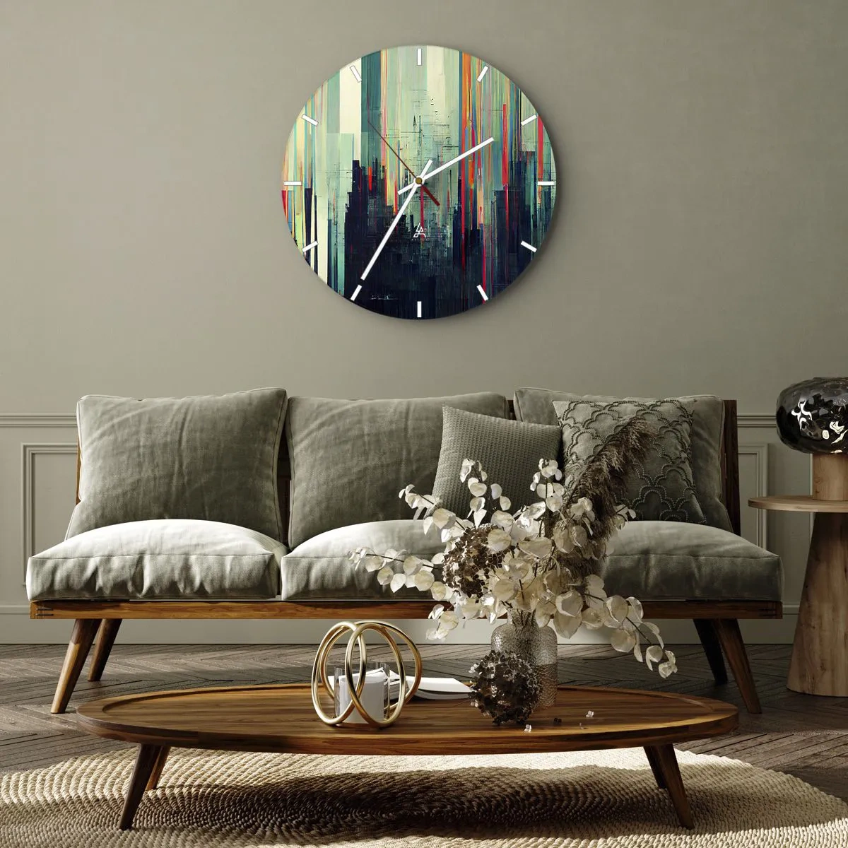 Wall clock - Clock on glass - Futuristic City - 40x40 cm