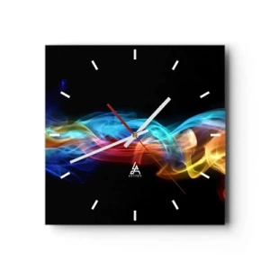 Wall clock - Clock on glass - Rainbow Dance of Fogs - 40x40 cm