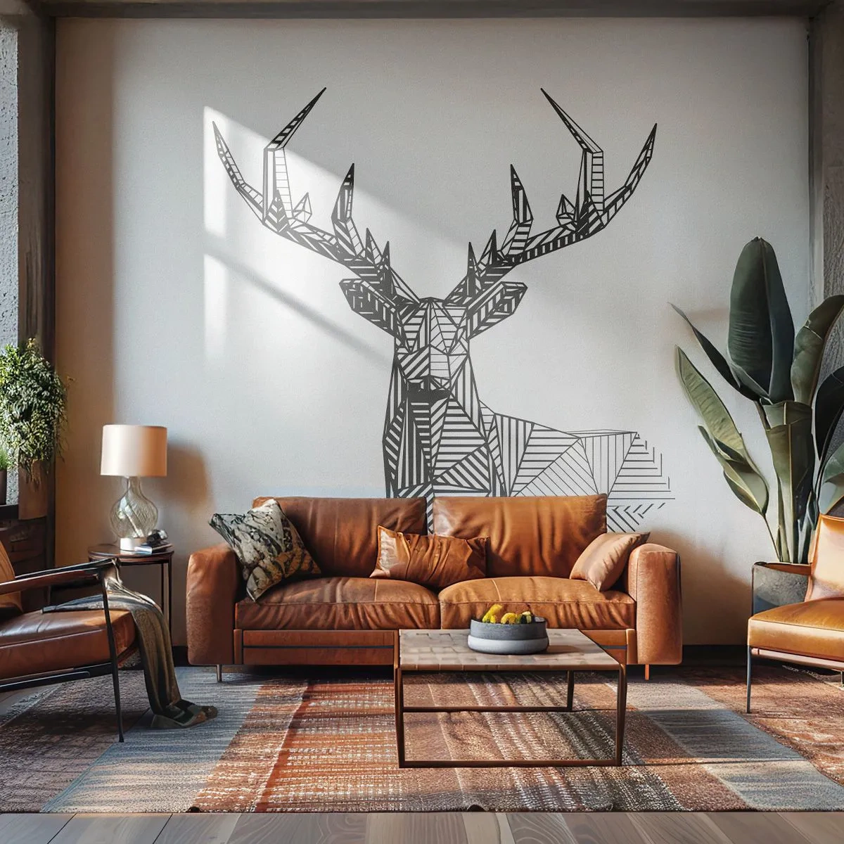 Photo Wallpaper Premium Sand - Derr in Cubist Style - Abstraction, Deer, Animals - 100x70 cm
