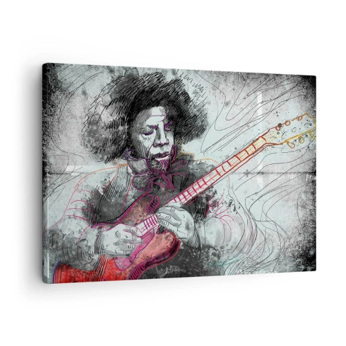 Canvas picture - Artistic portrait of a guitarist in the sketch technique - 70x50cm - On the Waves of Music - Modern wall decoration for the living room and bedroom ARTTOR