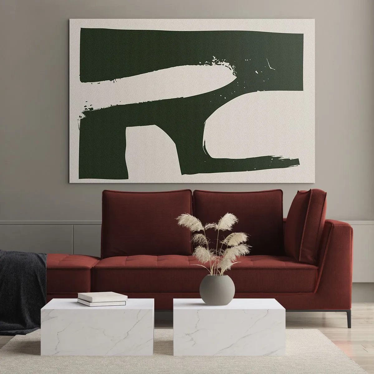 Glass picture - Minimalist abstraction with dark green brushstrokes - 70x50cm - Whiteness of the Bay - Modern wall decoration for the living room and bedroom ARTTOR