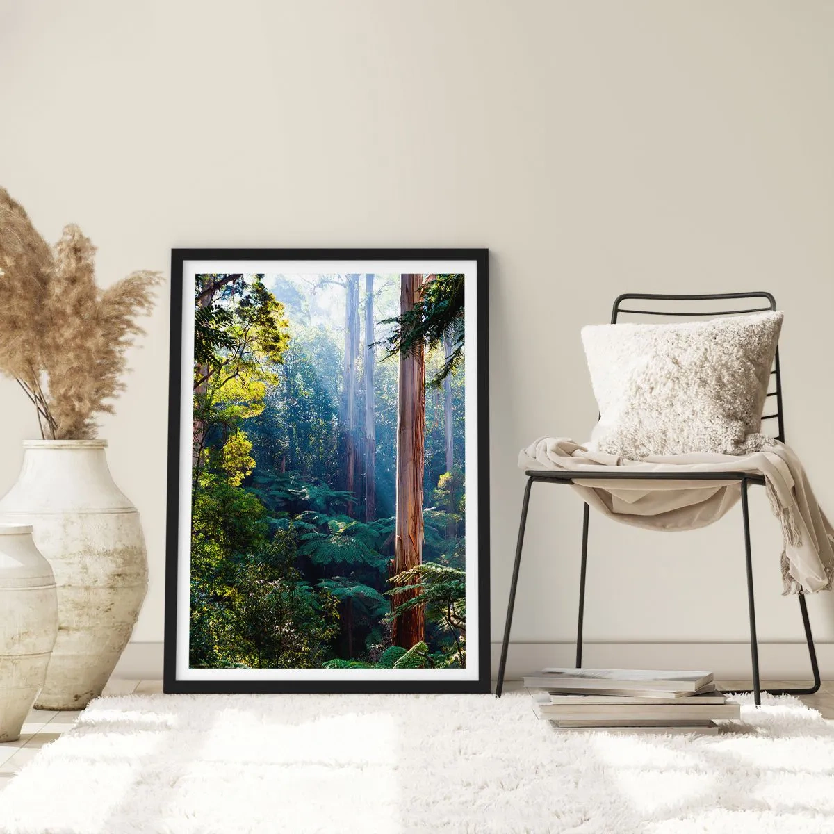 Poster in black frame - Tropical rainforest illuminated by sunlight - 50x70cm - Tale of a Forest - Modern wall decoration for the living room and bedroom ARTTOR