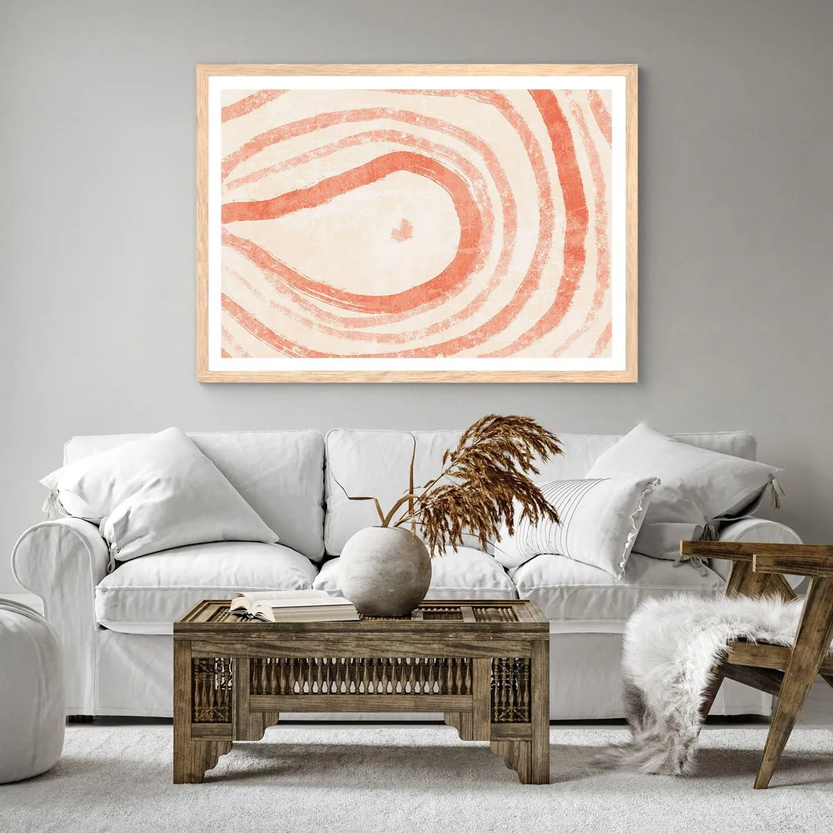 Poster in light oak frame - Coral Circles - Composition - 91x61 cm