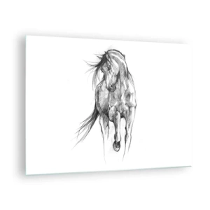 Glass picture - A sketch of a galloping horse in a minimalist style - 70x50cm - In a Graceful Trot - Modern wall decoration for the living room and bedroom ARTTOR