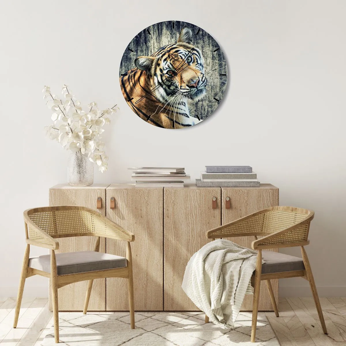 Wall clock - Clock on glass - Portrait in Rays of Light - 40x40 cm