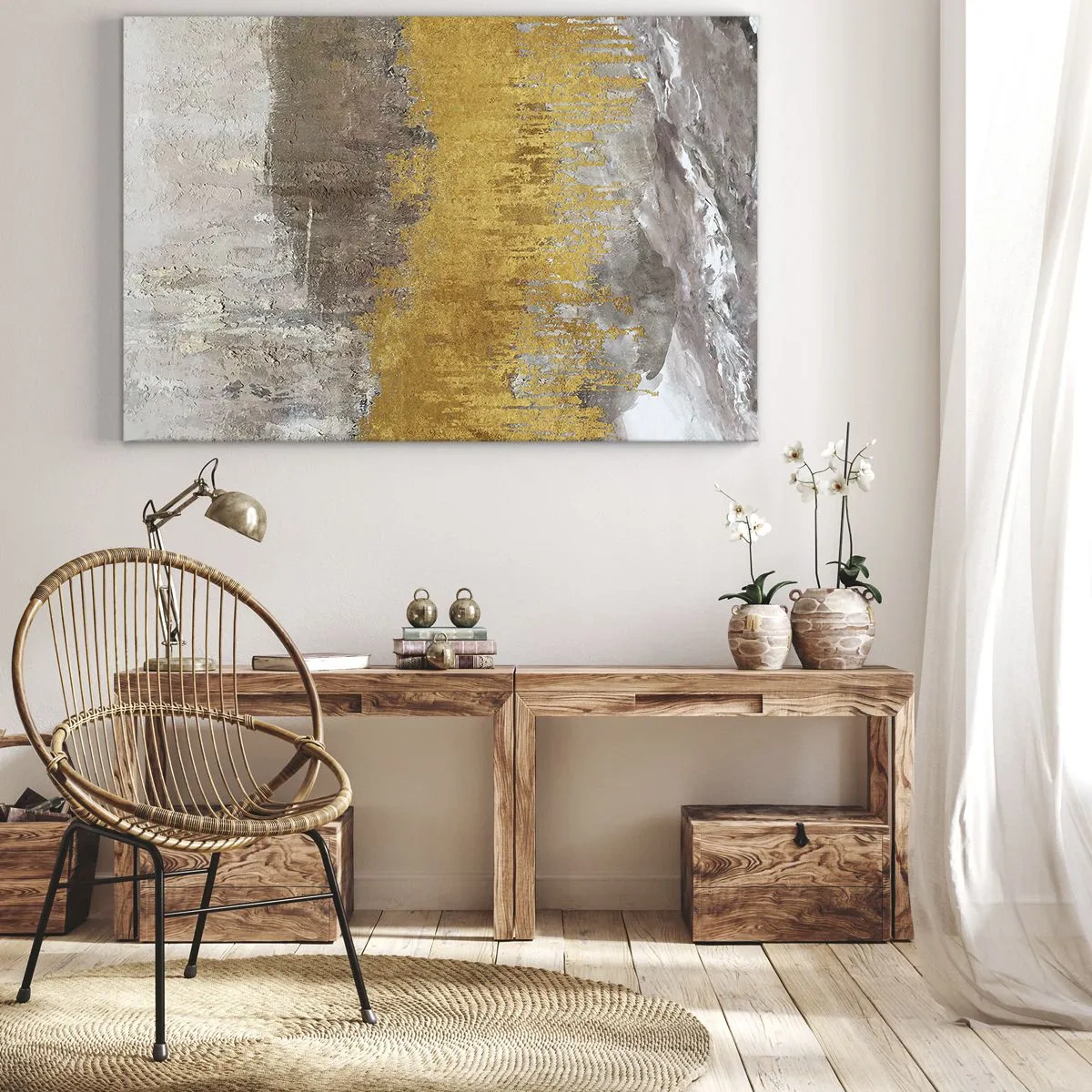 Canvas picture - Gold and beige abstract pattern - 70x50cm - Golden Blast - Modern wall decoration for the living room and bedroom ARTTOR