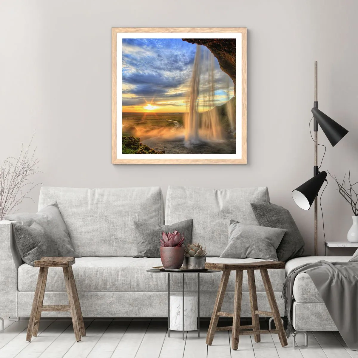 Poster in light oak frame - World behind Raindrops - 50x50 cm