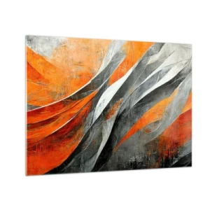 Glass picture - Abstract streaks in shades of orange and gray - 70x50cm - Heat and Coolness - Modern wall decoration for the living room and bedroom ARTTOR