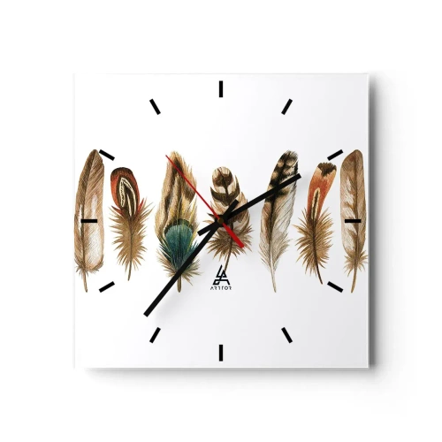 Wall clock - Clock on glass - Feather Variation - 30x30 cm