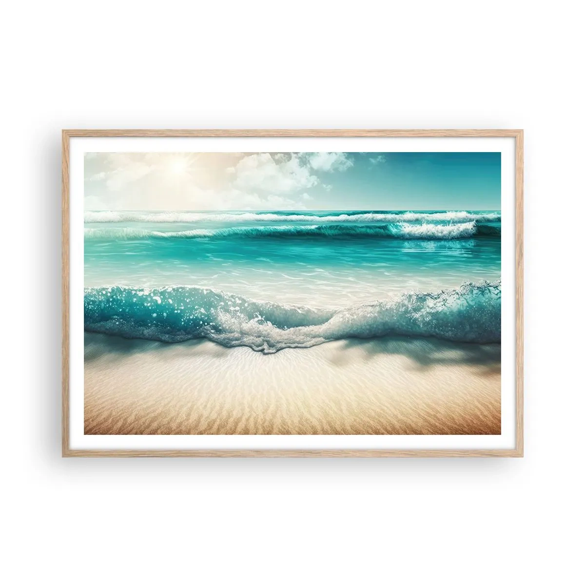 Poster in light oak frame - Calm of the Ocean - 100x70 cm