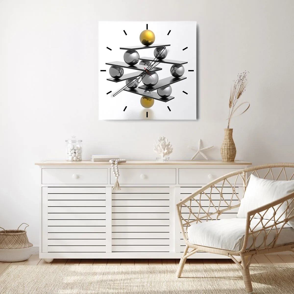 Wall clock - Clock on glass - Gold-Silver Balance - 40x40 cm