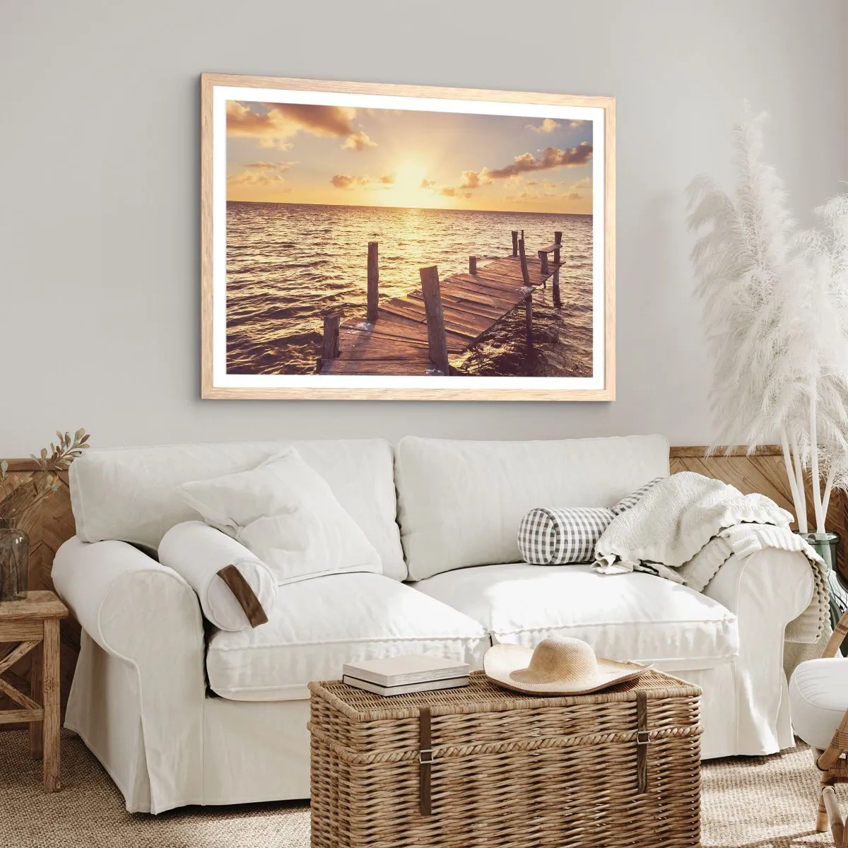 Poster in light oak frame - Golden Land of Tranquility - 100x70 cm