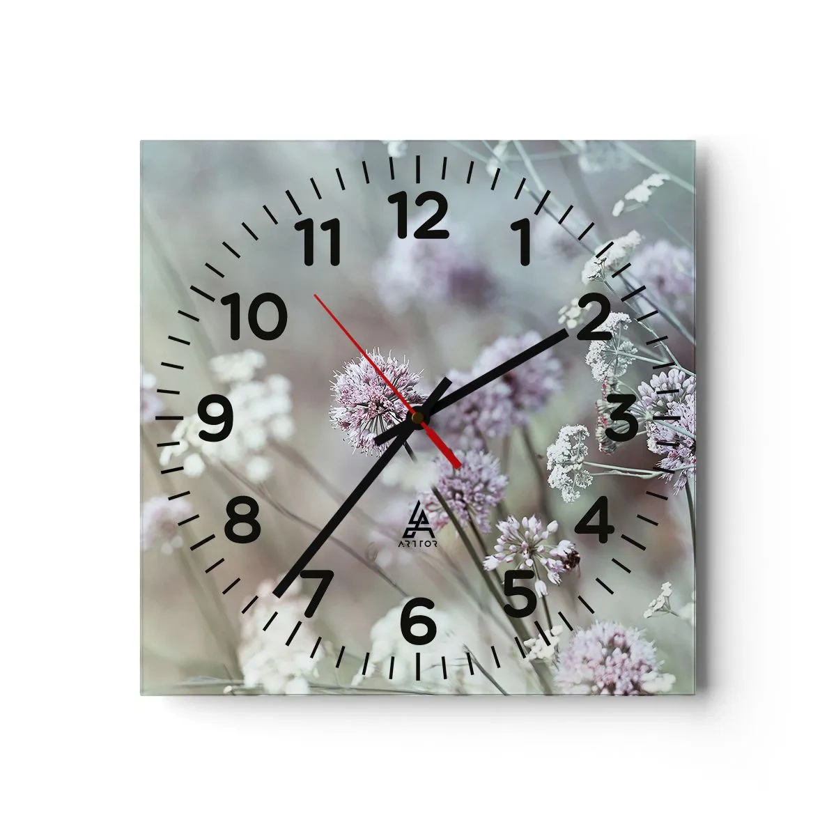 Wall clock - Clock on glass - Sweet Filigrees of Herbs - 40x40 cm