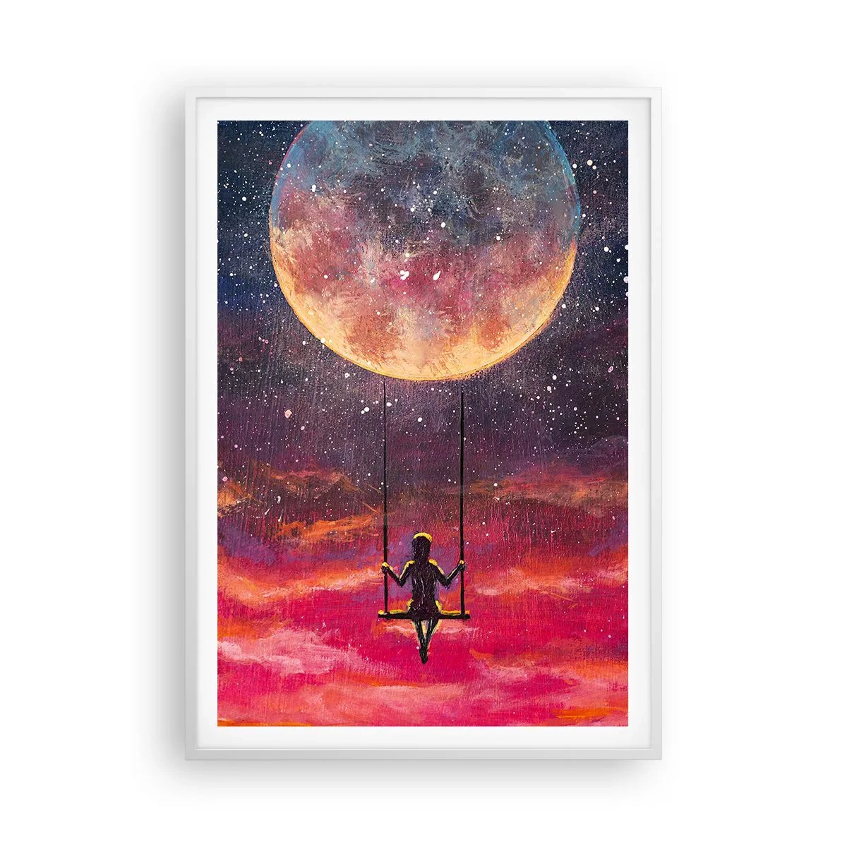 Poster in white frmae - Swinging in the Clouds - 70x100 cm