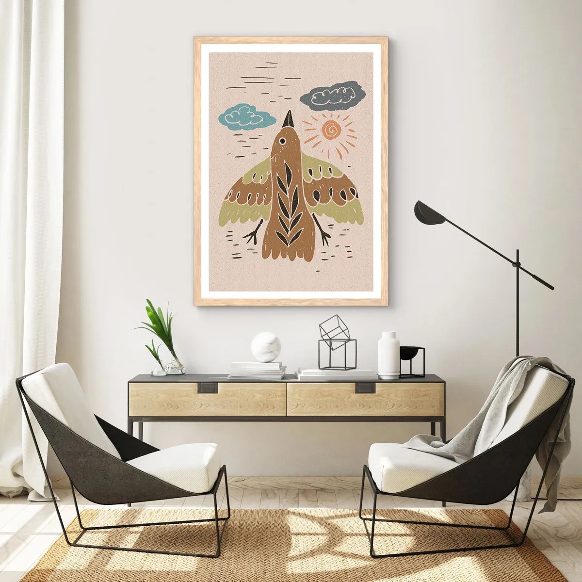 Poster in light oak frame - Joyful Flight - 40x50 cm