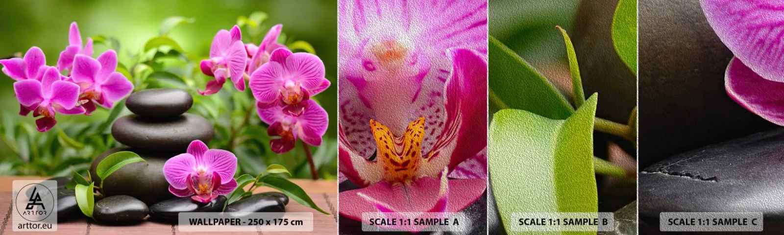 Photo Wallpaper Sample Premium Sand - Pyramid of Peace - Flowers, Orchid, Orchid - 100x30 cm
