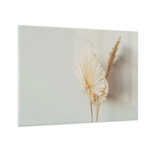 Glass picture - Dried palm leaves in beige tones on a light background - 70x50cm - When It Needs Calming Down - Modern wall decoration for the living room and bedroom ARTTOR
