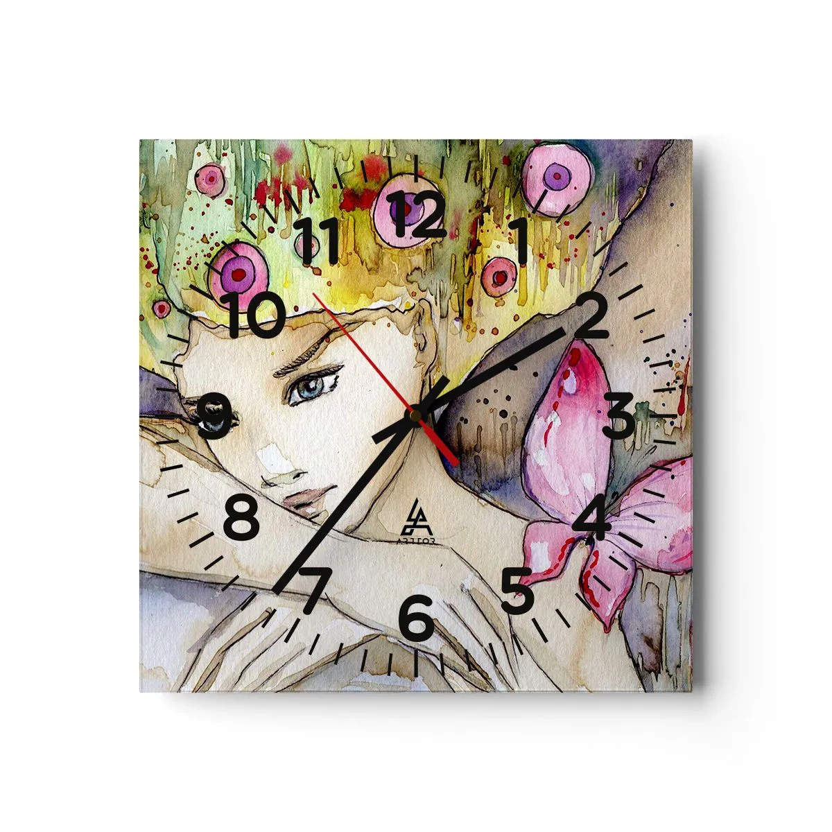 Wall clock - Clock on glass - Butterfly Princess - 40x40 cm