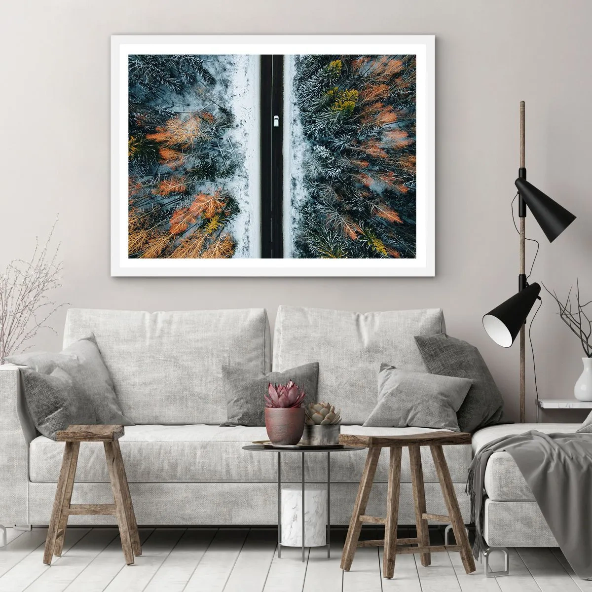 Poster in white frmae - Through a Wintery Forest - 70x50 cm