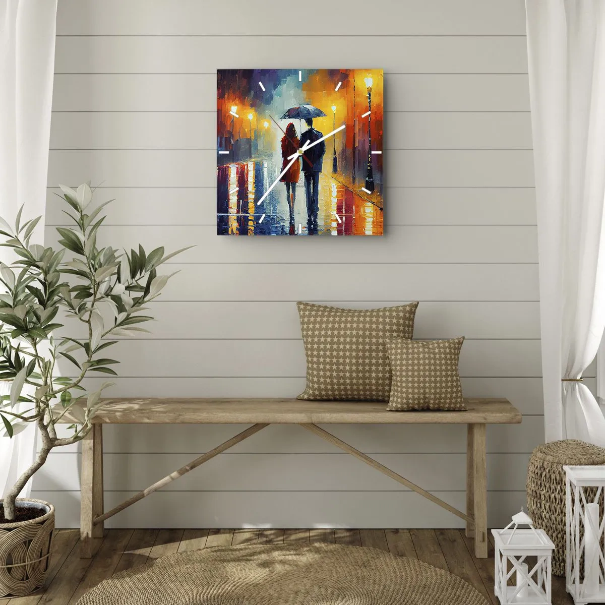 Wall clock - Clock on glass - Together - Colourful Night - 30x30 cm