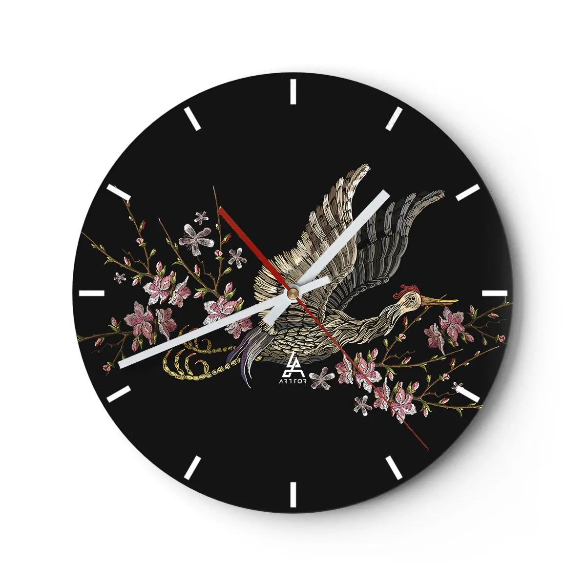 Wall clock - Clock on glass - Exotic, Embroidered Bird - 40x40 cm