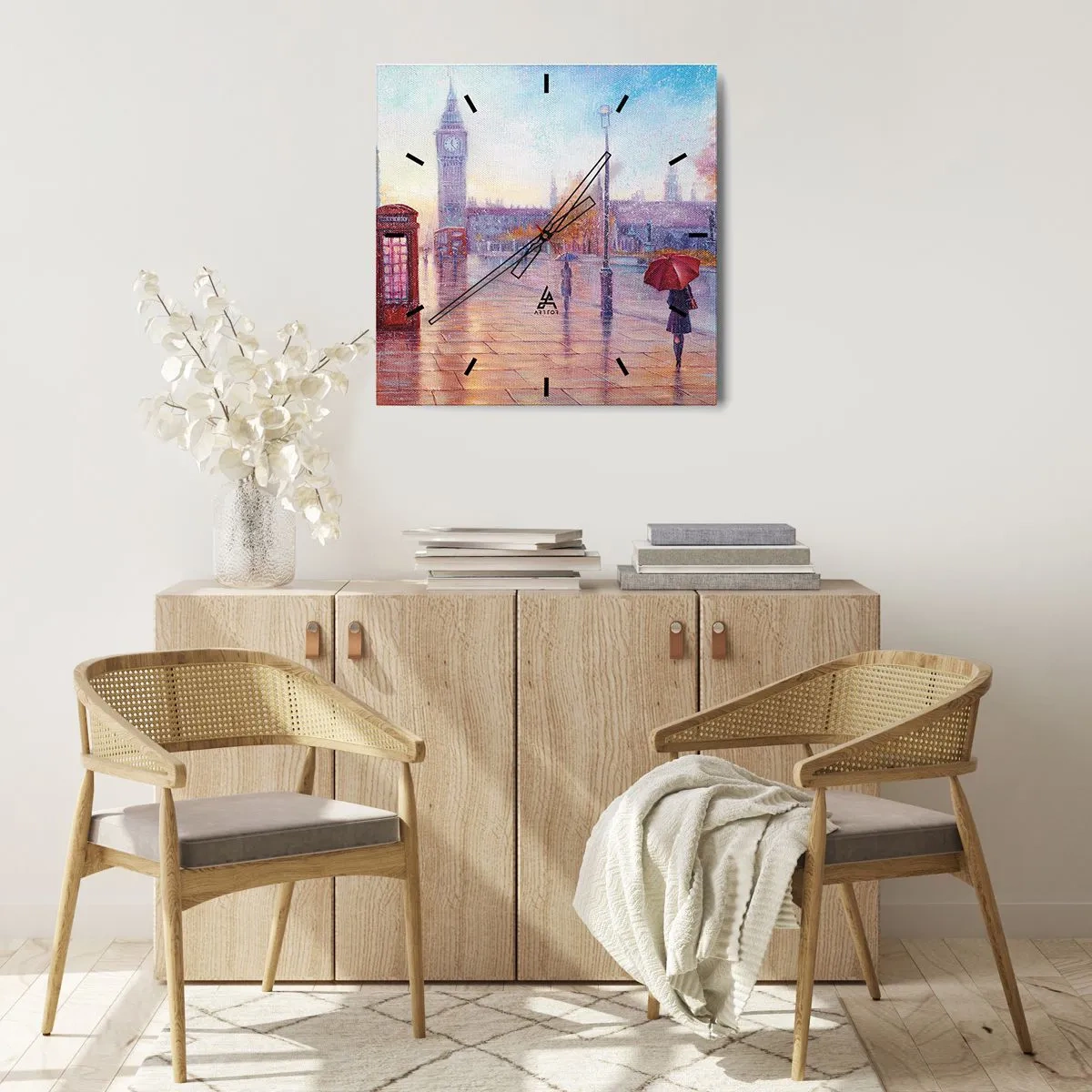 Wall clock - Clock on glass - London Autumn Day - 40x40 cm