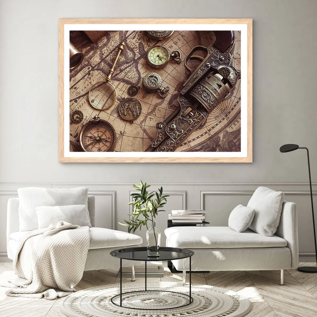 Poster in light oak frame - Adventure Calls - 100x70 cm