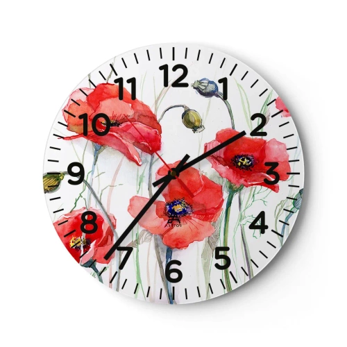 Wall clock - Clock on glass - Polish Flowers - 40x40 cm