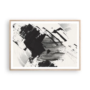 Poster in light oak frame - Abstract - Expression of Black - 100x70 cm