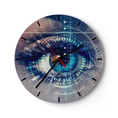 Wall clock - Clock on glass - An eye surrounded by digital graphics - 30x30cm - You Think You Know Me - Modern wall decoration for the living room, kitchen, and bedroom ARTTOR
