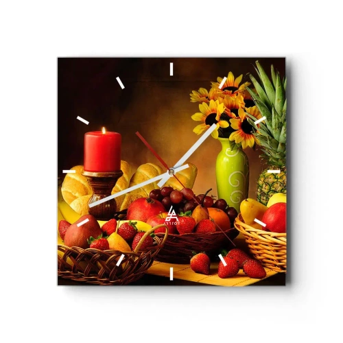 Wall clock - Clock on glass - Still Nature with Bread and Fruit - 40x40 cm