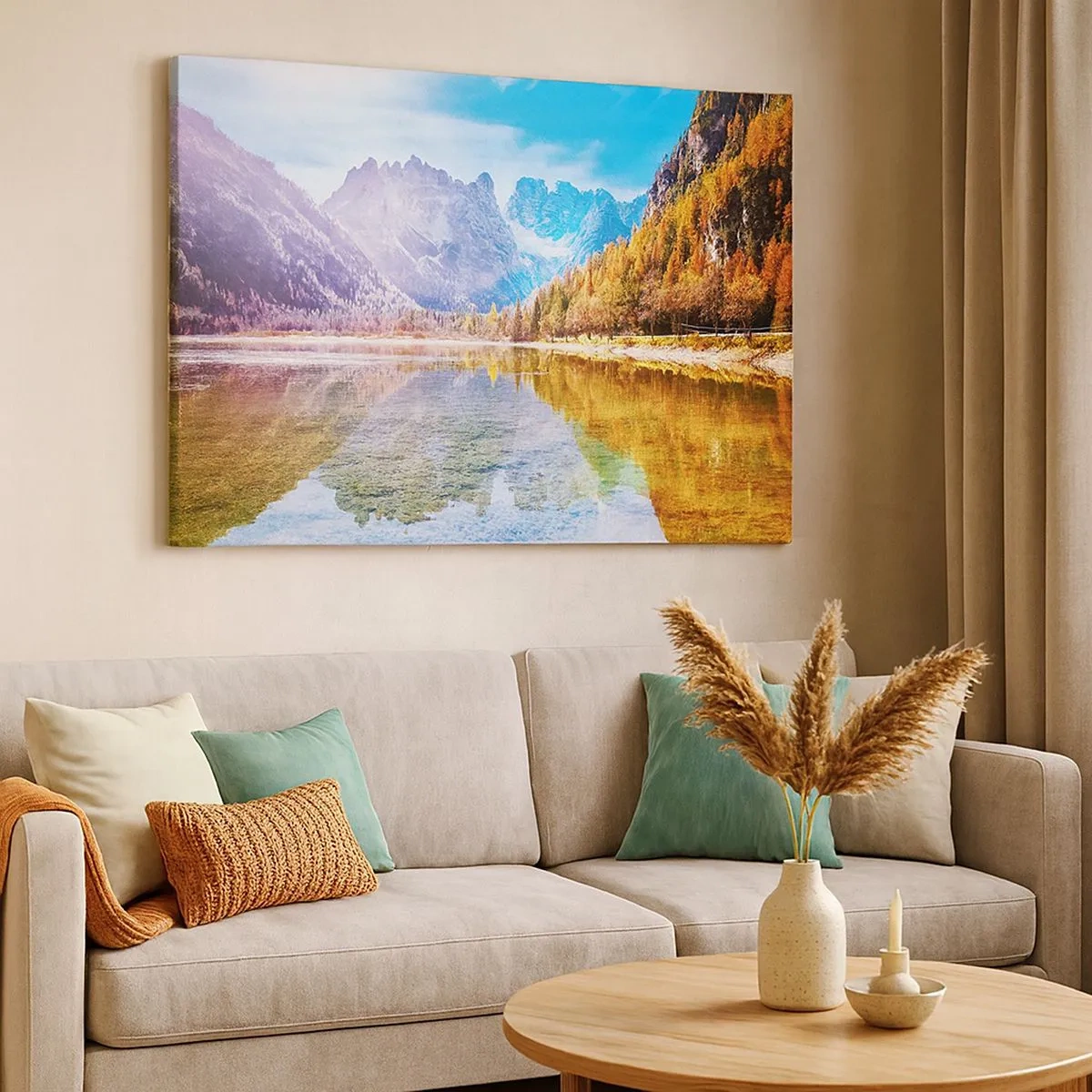 Canvas picture - Autumn mountain landscape with a lake - 70x50cm - It's Autumn in the Mountains - Modern wall decoration for the living room and bedroom ARTTOR