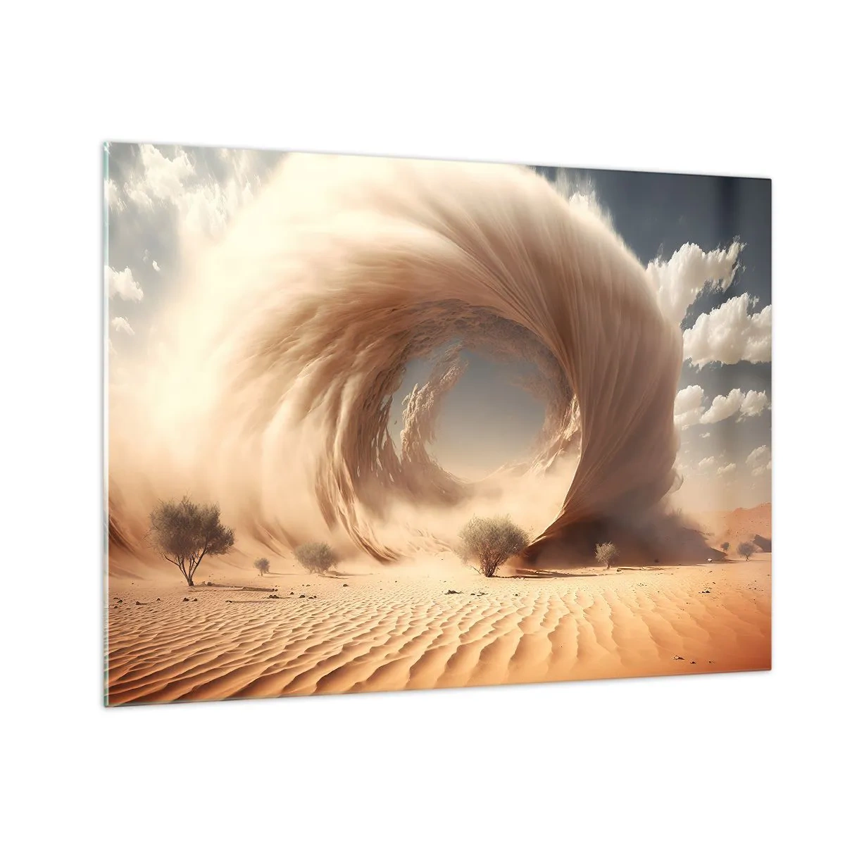 Glass picture - A desert sand vortex creates a portal from the sky and dunes. - 70x50cm - Open Portal - Modern wall decoration for the living room and bedroom ARTTOR