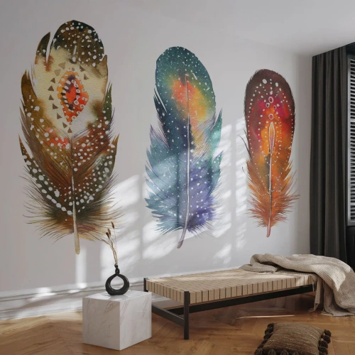 Photo Wallpaper Premium Sand - Rituals, Customs, Secrets - Bird's feather, Bird, Abstraction - 250x175 cm