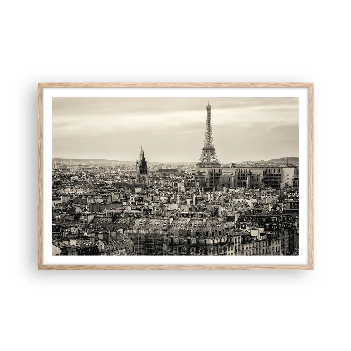 Poster in light oak frame - Over the Roofs of Paris - 91x61 cm