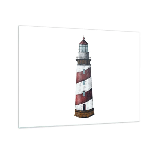 Glass picture - Red and white lighthouse on a white background - 70x50cm - Always on Guard - Modern wall decoration for the living room and bedroom ARTTOR
