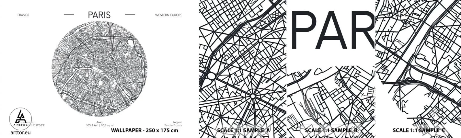 Photo Wallpaper Sample Self-Adhesive Deluxe Sticker - Anatomy of Paris - Map, Paris, France - 100x30 cm