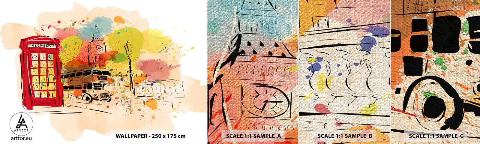 Photo Wallpaper Sample Premium Canvas - City of Diversity - City, London, Abstraction - 100x30 cm