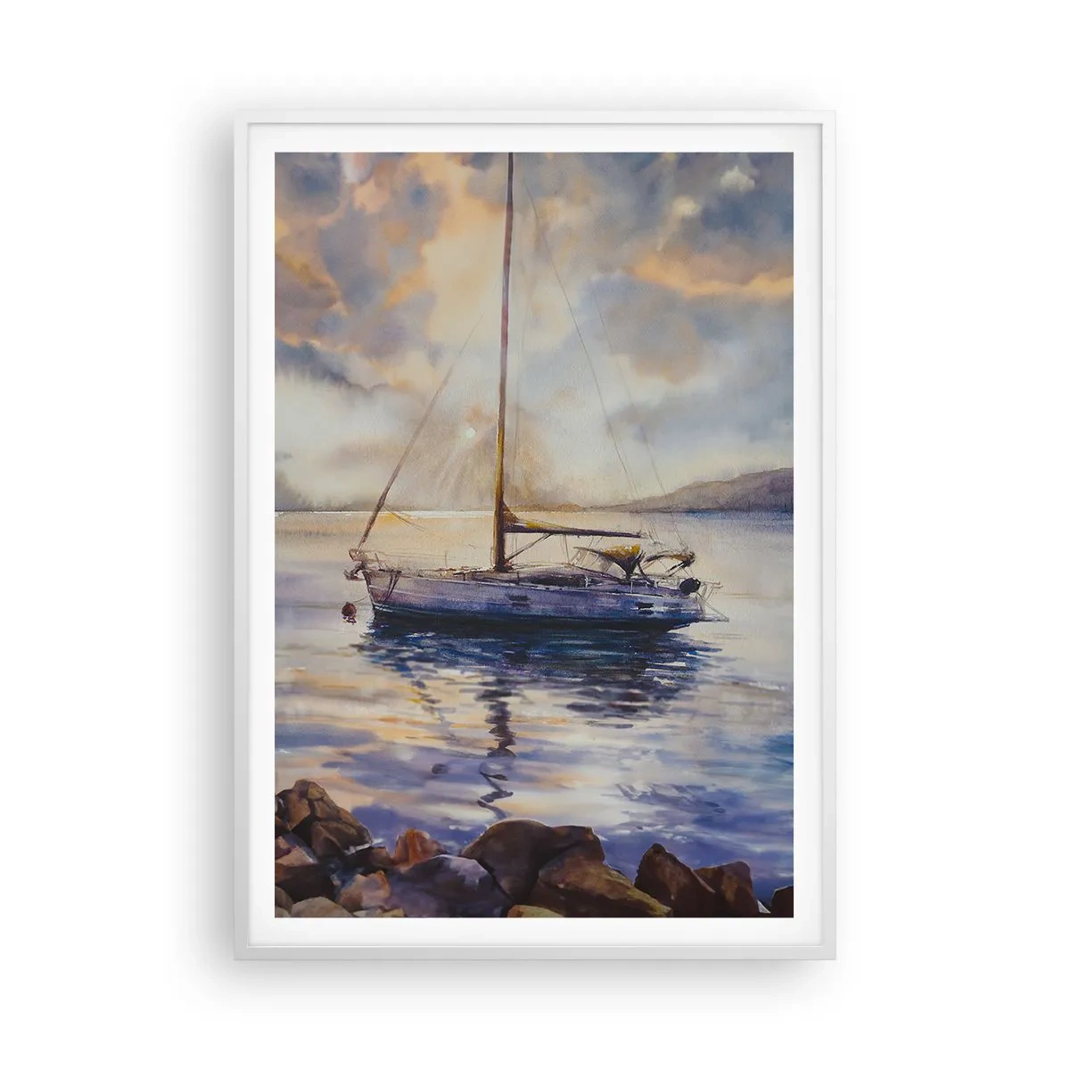 Poster in white frmae - Evening in Harbour - 70x100 cm