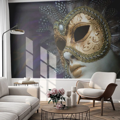 Photo Wallpaper Premium Canvas - Venetian Portrait In Gold - Hood, Piece, Venice - 350x256 cm