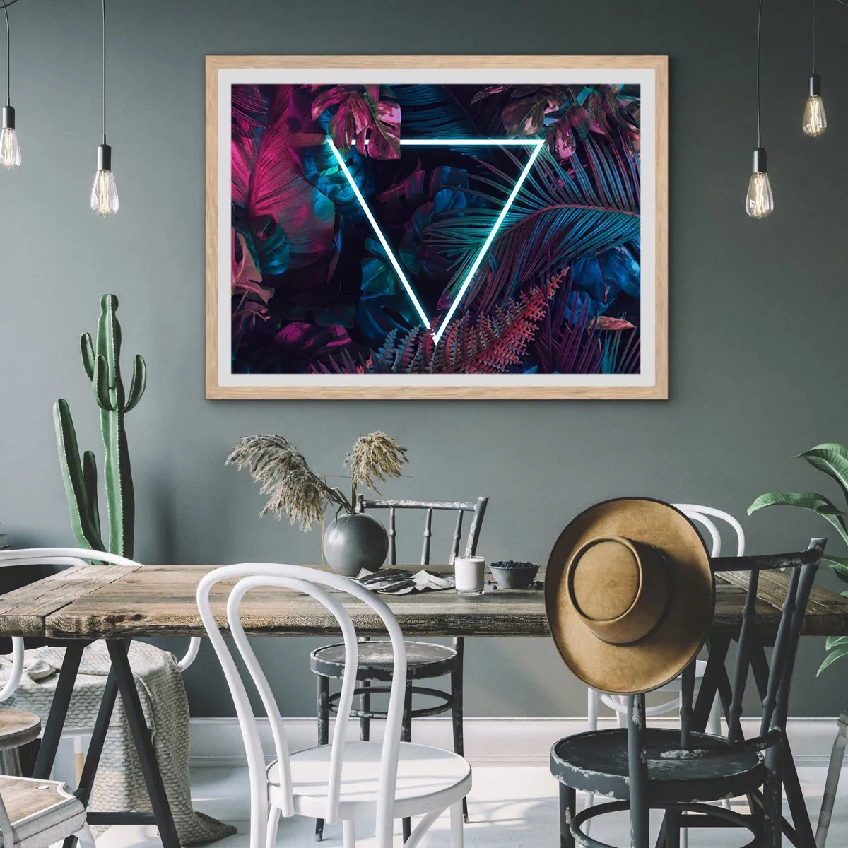 Poster in light oak frame - Disco Style Garden - 100x70 cm