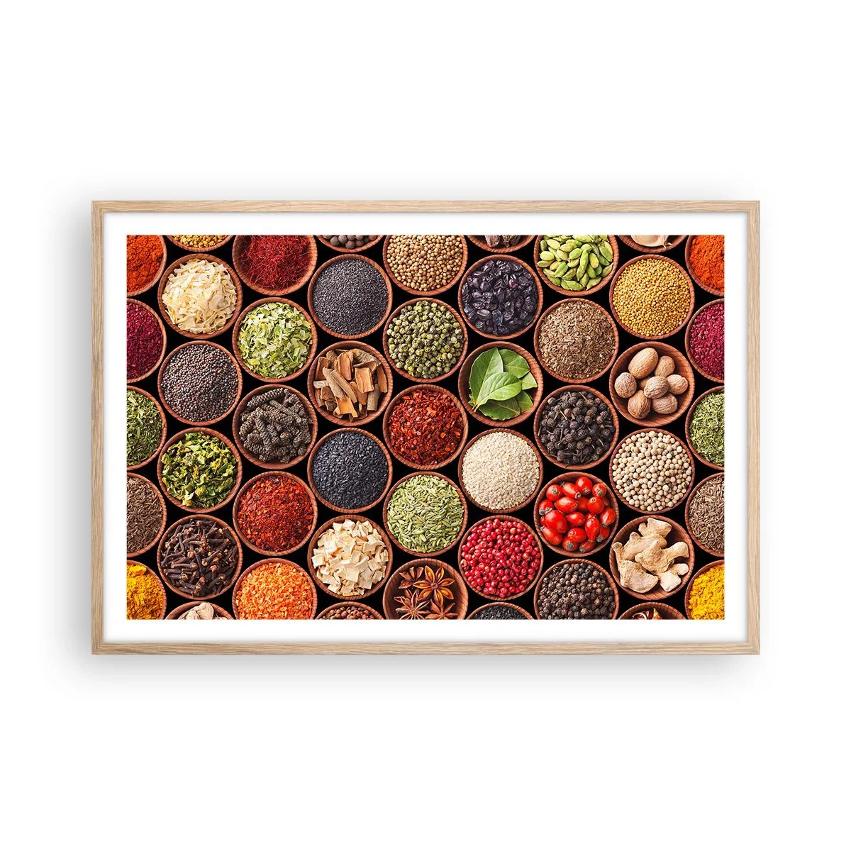 Poster in light oak frame - All Flavours of the World - 91x61 cm