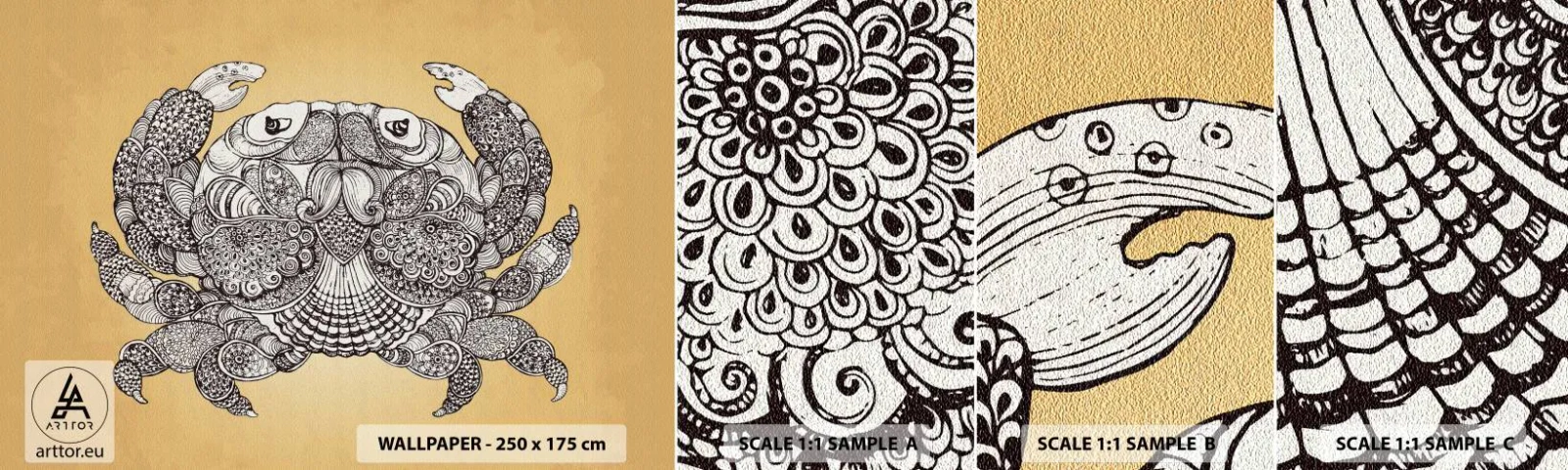 Photo Wallpaper Sample Standard Eco - Tales of Mr Crab  - Crab, Animals, Drawing - 100x30 cm