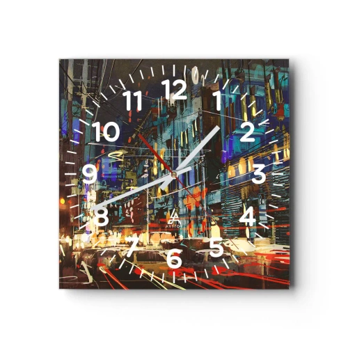 Wall clock - Clock on glass - Evening Street Bustle - 40x40 cm