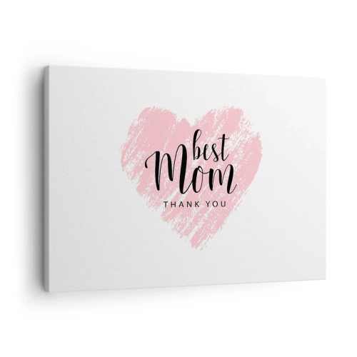 Canvas picture - Pink heart with the words "Best Mom Thank You" on a white background - 70x50cm - Always the Right Moment - Modern wall decoration for the living room and bedroom ARTTOR