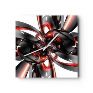 Wall clock - Clock on glass - Movement in Graphite and Red - 30x30 cm