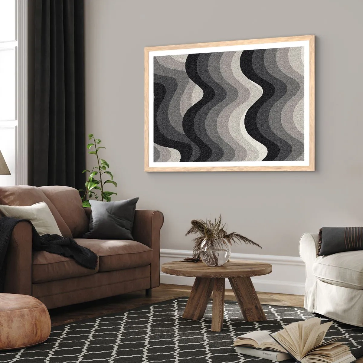 Poster in light oak frame - Wave after Wave - 40x30 cm