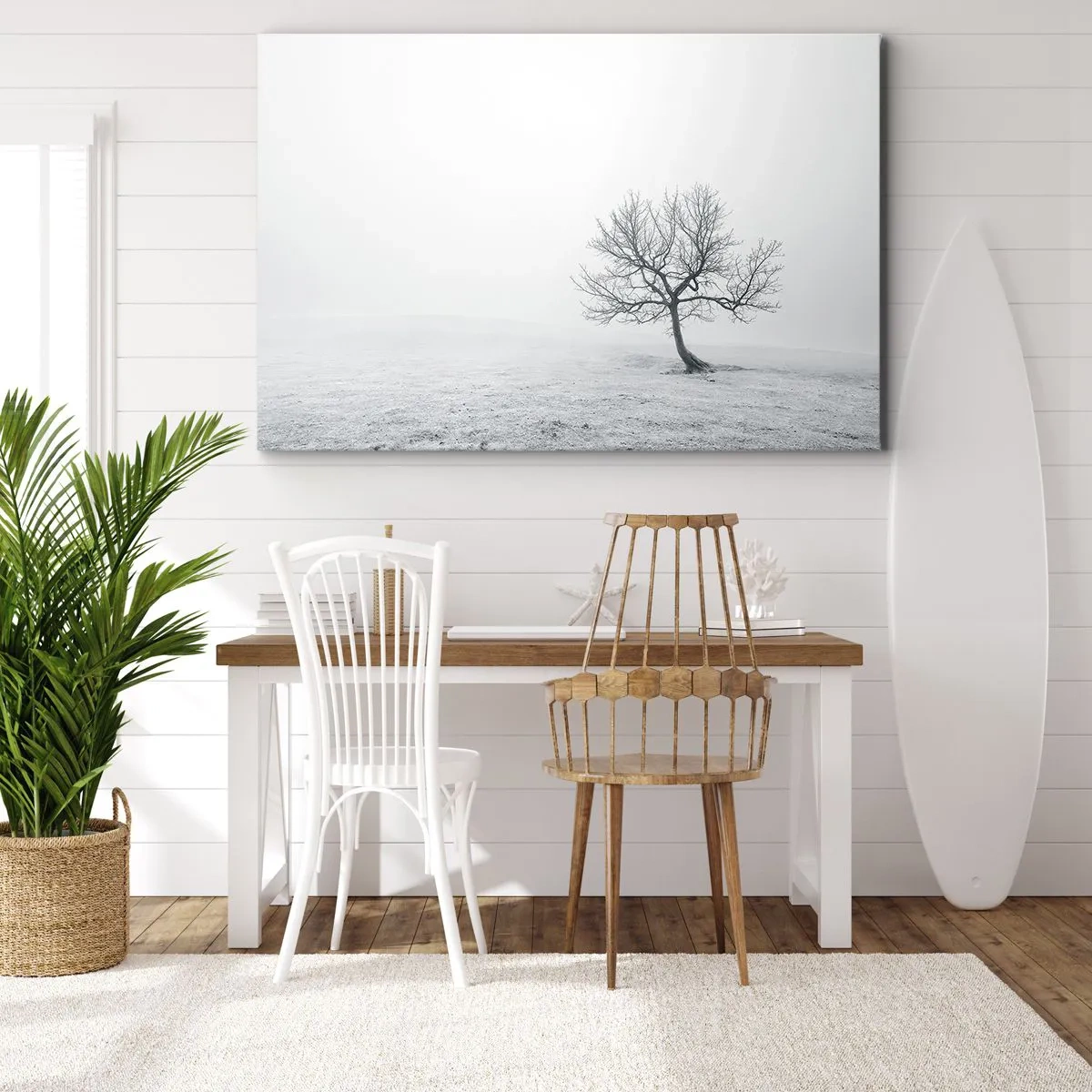 Canvas picture - A lonely tree in the winter fog in an empty field - 70x50cm - Against Nothingness - Modern wall decoration for the living room and bedroom ARTTOR