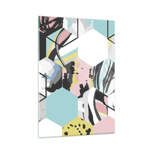 Glass picture - Hexagons and Cubes in Six Colours - 50x70 cm